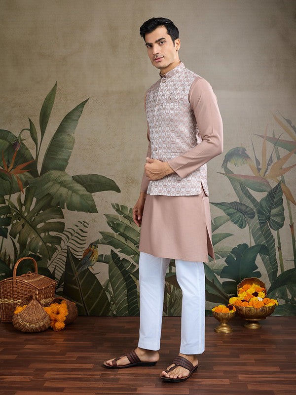 Pastel Brown kurta set with Sequence Self Weaving Jacquard Design Koti Work