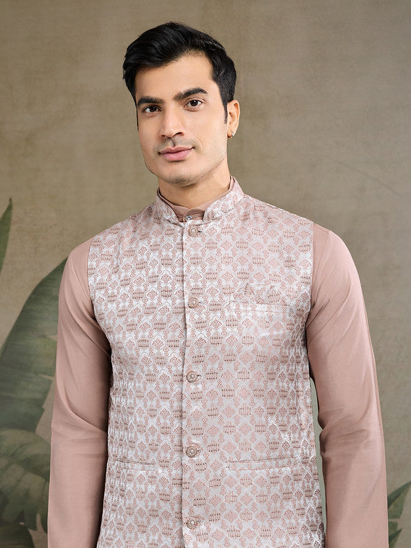 Pastel Brown kurta set with Sequence Self Weaving Jacquard Design Koti Work