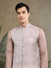 Pastel Brown kurta set with Sequence Self Weaving Jacquard Design Koti Work