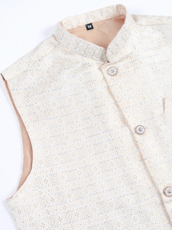 White kurta set with Sequence Self Weaving Jacquard Design Koti Work