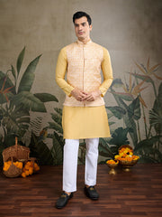 Yellow kurta set with Sequence Self Weaving Jacquard Design Koti Work