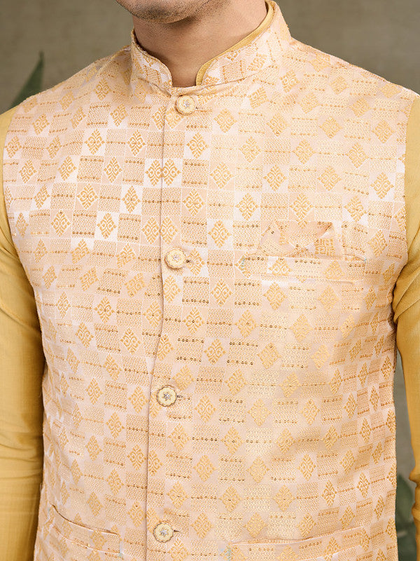 Yellow kurta set with Sequence Self Weaving Jacquard Design Koti Work