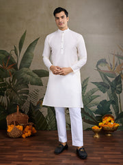 White kurta set with Sequence Self Weaving Jacquard Design Koti Work