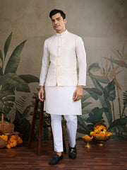 White kurta set with Sequence Self Weaving Jacquard Design Koti Work