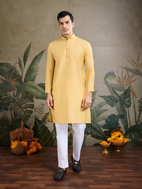 Yellow kurta set with Sequence Self Weaving Jacquard Design Koti Work