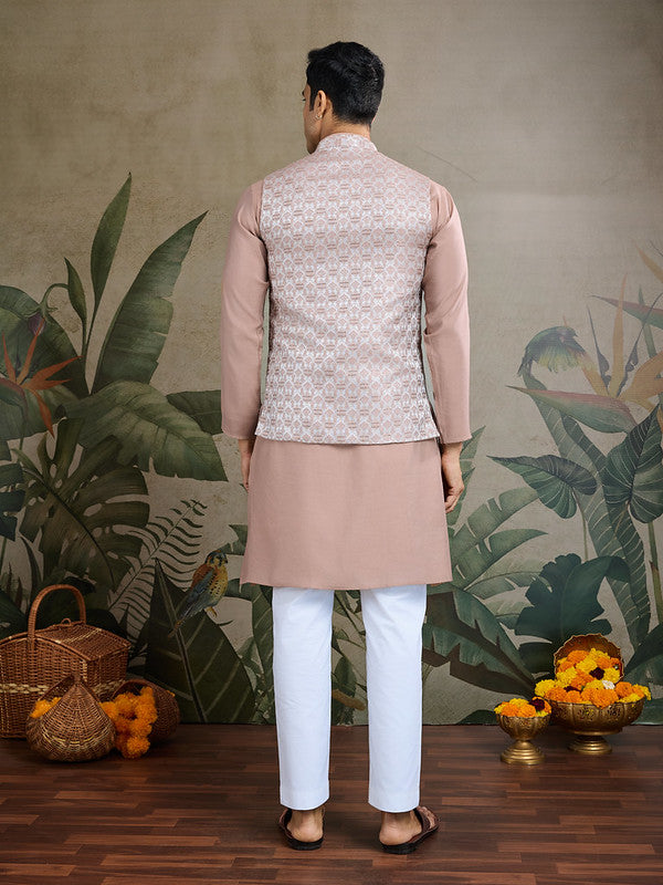 Pastel Brown kurta set with Sequence Self Weaving Jacquard Design Koti Work