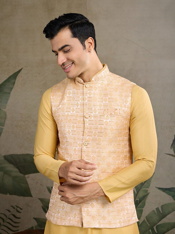 Yellow kurta set with Sequence Self Weaving Jacquard Design Koti Work