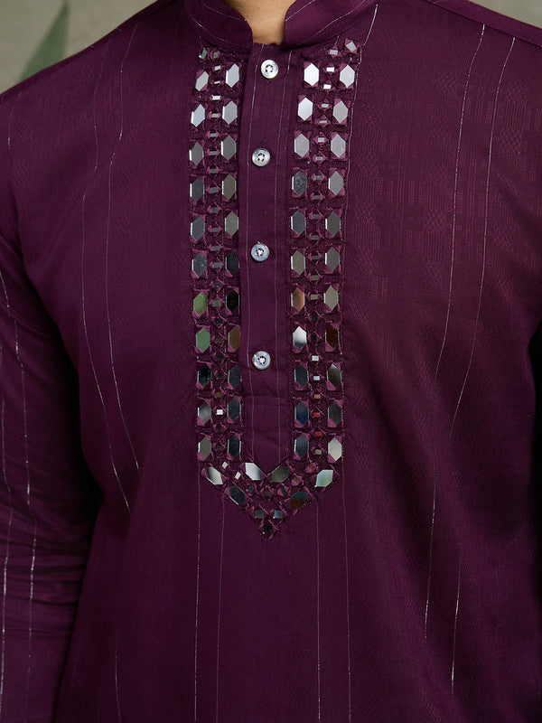 Royal Wine Kurta with Mirror Work and printed Dupatta