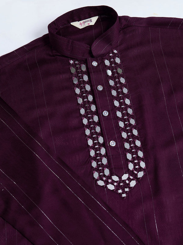 Royal Wine Kurta with Mirror Work and printed Dupatta