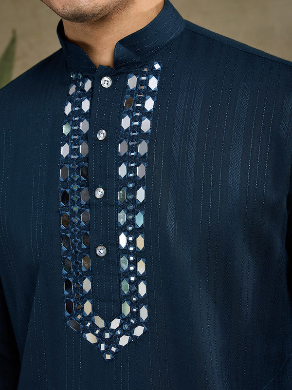 Elegant Peacock Green Kurta with Mirror Work and printed Dupatta