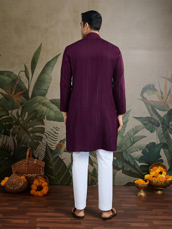 Royal Wine Kurta with Mirror Work and printed Dupatta