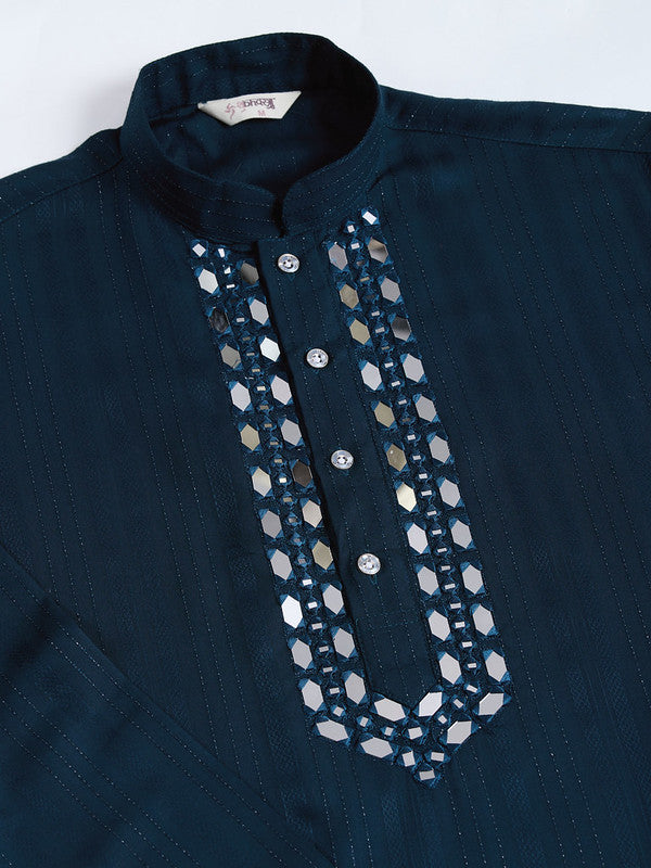 Elegant Peacock Green Kurta with Mirror Work and printed Dupatta