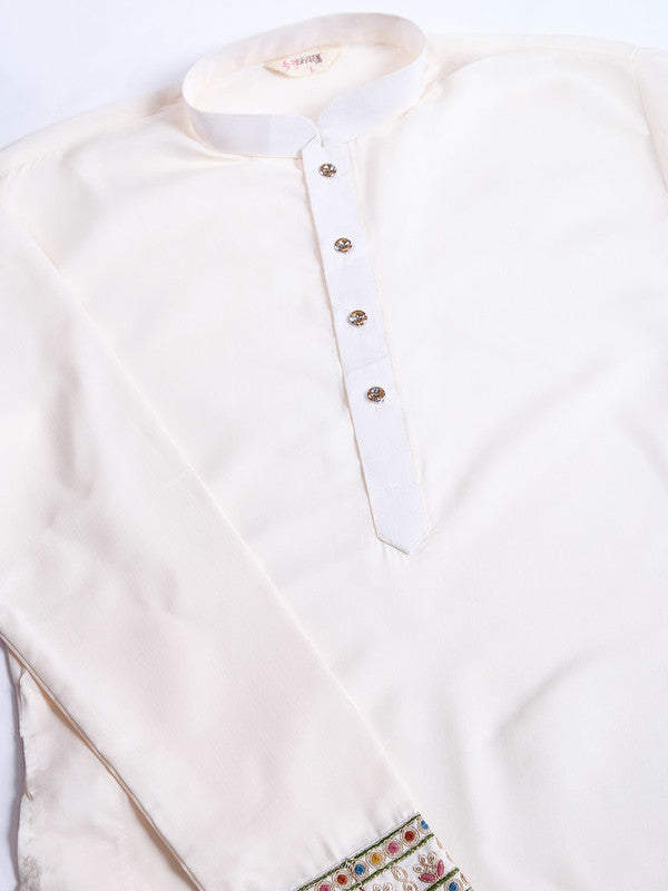 White Jodhpuri Designer Kurta Set With Multi Coloured Thread Embroidery Work Jacket