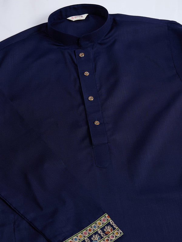 Navy Blue Jodhpuri Designer Kurta Set With Multi Coloured Thread Embroidery Work Jacket