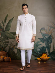 White Jodhpuri Designer Kurta Set With Multi Coloured Thread Embroidery Work Jacket