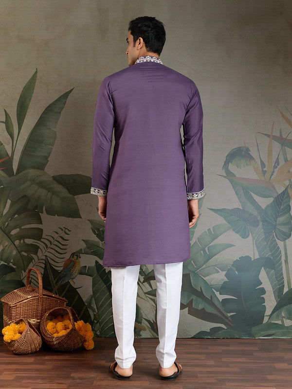 Purple Mens Designer Kurta with Embroidery work