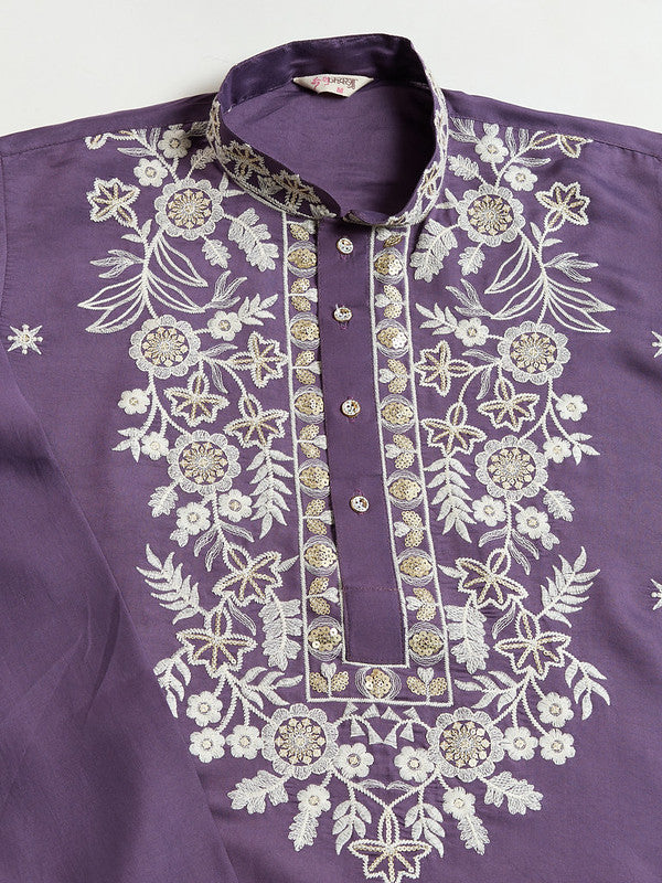 Purple Mens Designer Kurta with Embroidery work