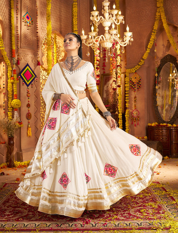 White Lehenga with beautiful khatli work