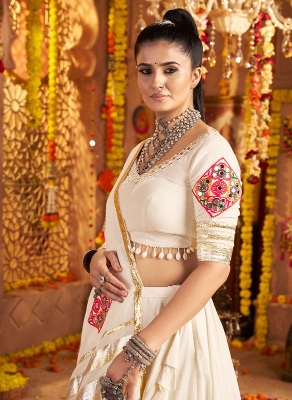White Lehenga with beautiful khatli work