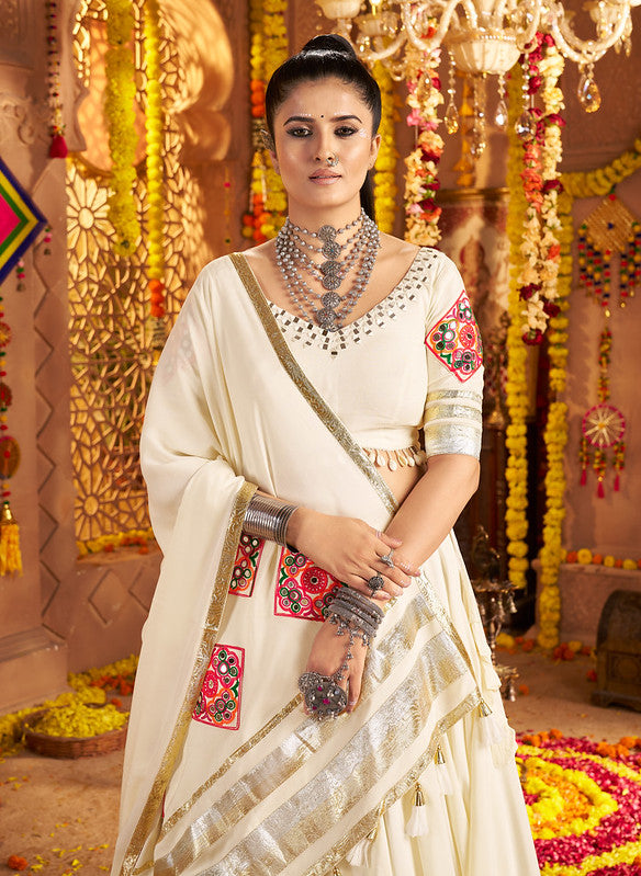 White Lehenga with beautiful khatli work