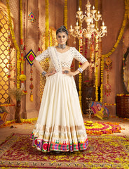 Beautiful white Lehenga with mirror work blouse
