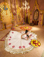 White Lehenga with beautiful khatli work