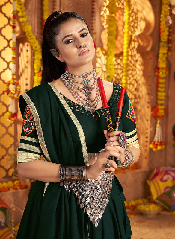 Dark green Lehenga with elegance of tassels and khatli work