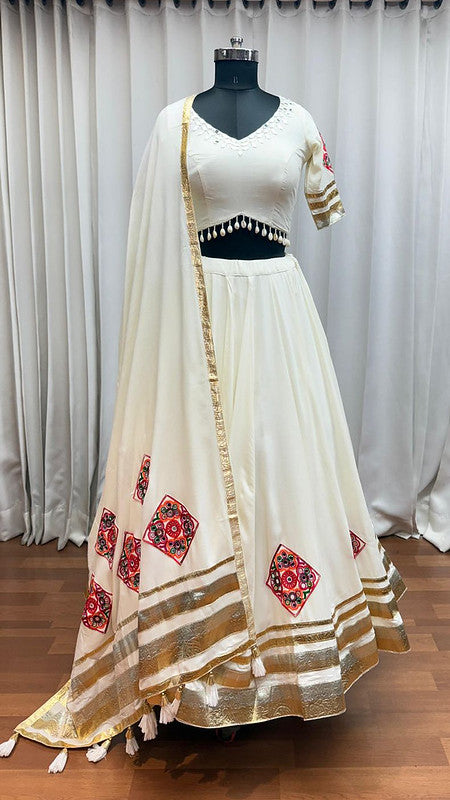 White Lehenga with beautiful khatli work