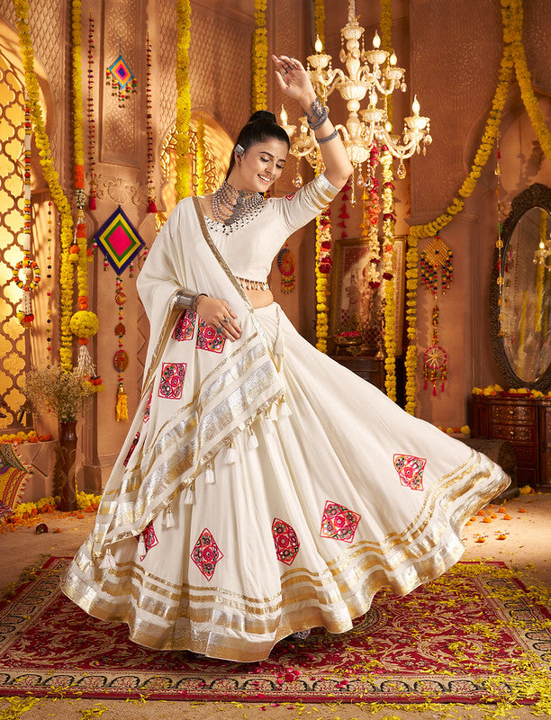 White Lehenga with beautiful khatli work