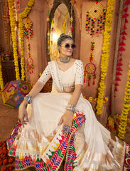 Beautiful white Lehenga with mirror work blouse