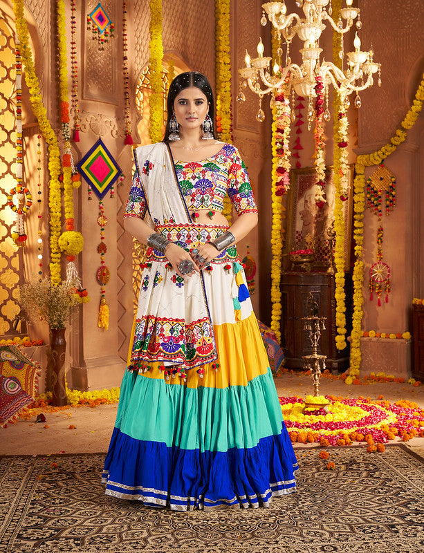 Full Flaire Three colour Lehenga with beautifully handcrafted blouse