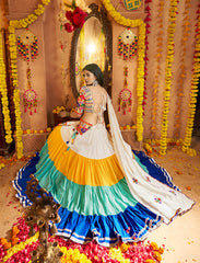 Full Flaire Three colour Lehenga with beautifully handcrafted blouse