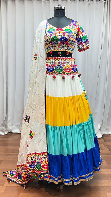 Full Flaire Three colour Lehenga with beautifully handcrafted blouse