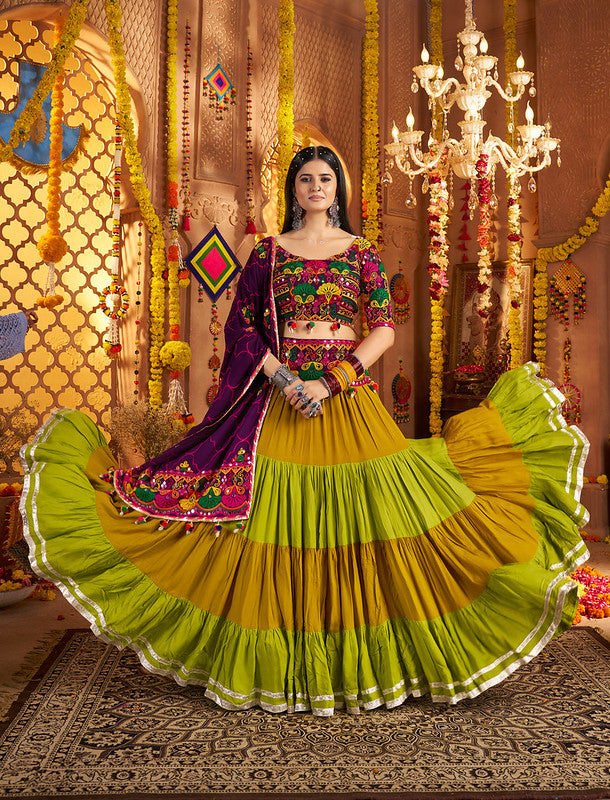 Green Full Flaire Lehenga with Designer Blouse and Dupatta