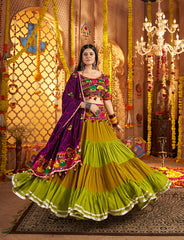 Green Full Flaire Lehenga with Designer Blouse and Dupatta