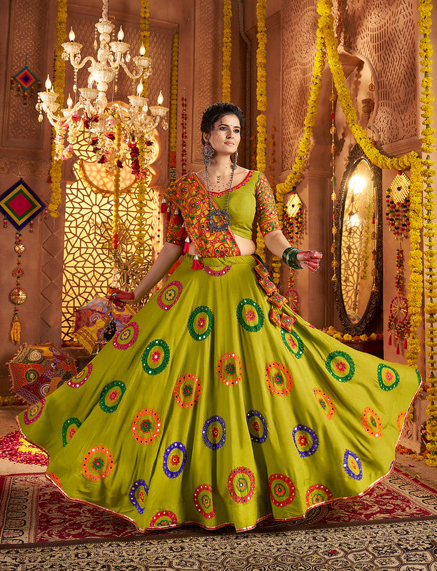 Green Mirror Work Lehenga with Designer Dupatta