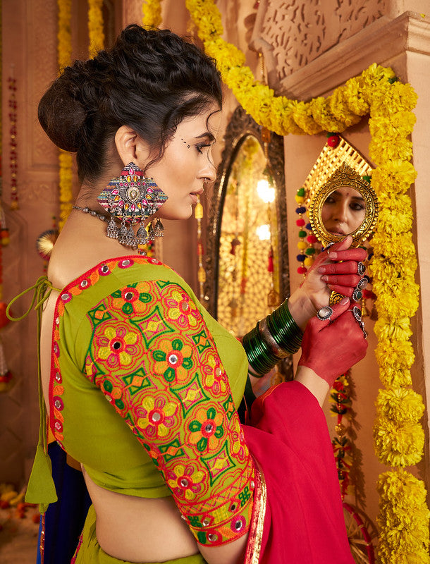 Green Mirror Work Lehenga with Designer Dupatta