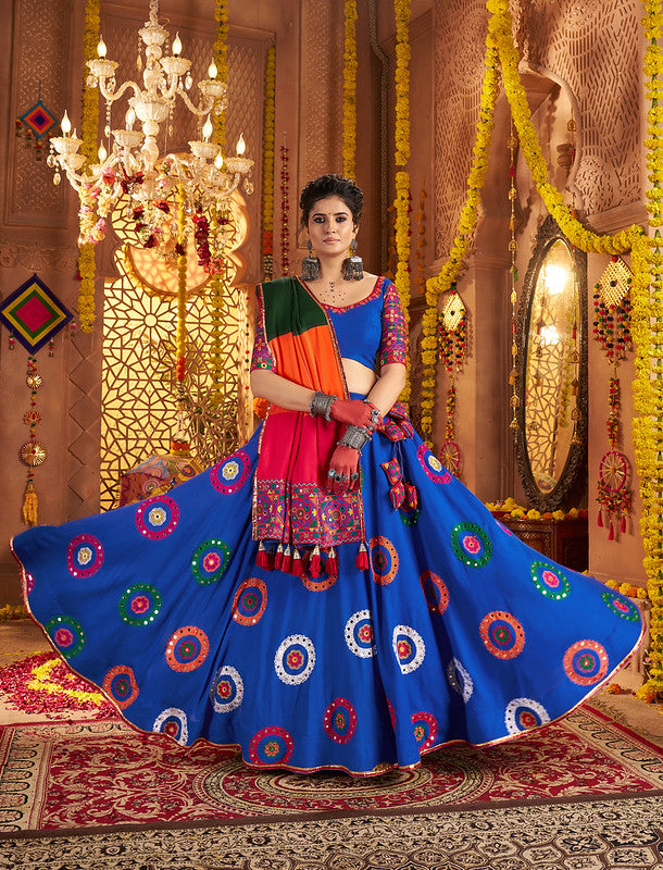 Dark Blue Mirror Work Lehenga with Colourful Dupatta