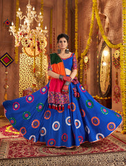 Dark Blue Mirror Work Lehenga with Colourful Dupatta