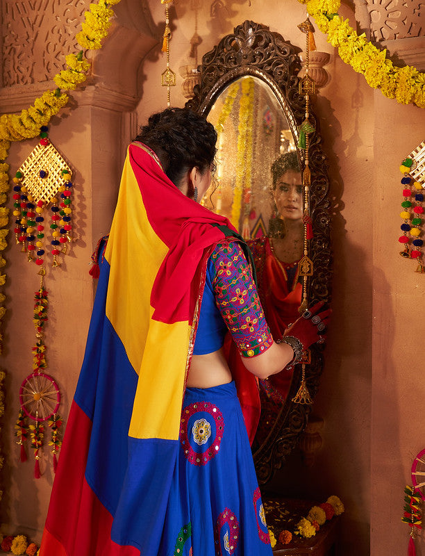 Dark Blue Mirror Work Lehenga with Colourful Dupatta
