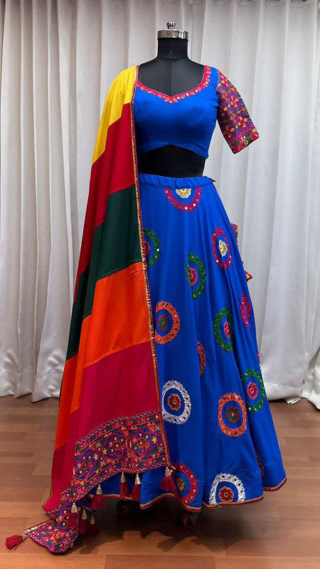 Dark Blue Mirror Work Lehenga with Colourful Dupatta