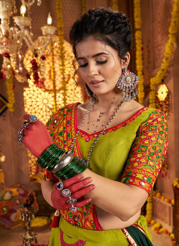 Green Mirror Work Lehenga with Designer Dupatta