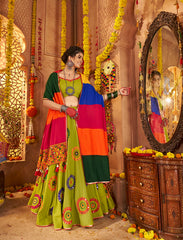 Green Mirror Work Lehenga with Designer Dupatta