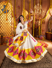 White with Contrast of Yellow and Pink Designer Lehenga