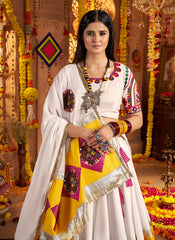 White with Contrast of Yellow and Pink Designer Lehenga