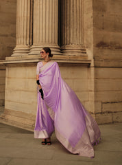 Exclusive Pastel purple shaded designer pure satin handloom weaving saree | weaved saree