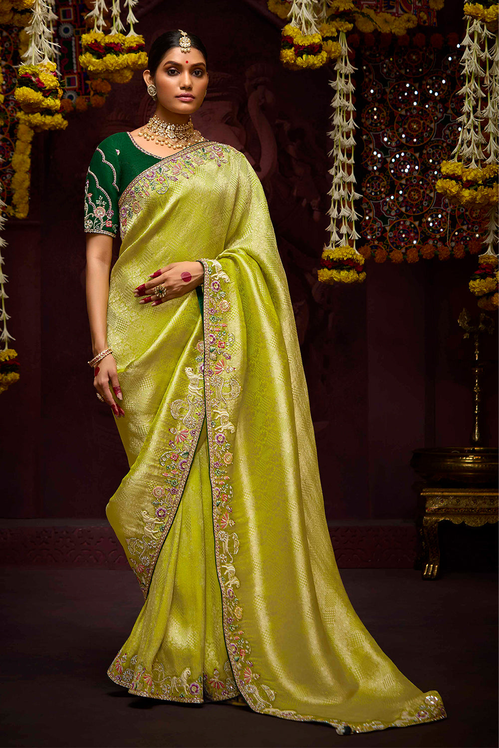 Lemon Yellow Shaded Pure Banarasi Kanjivaram Fabric With Heavy Work Border Saree