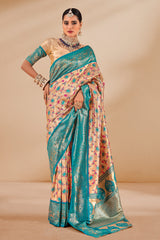 South Indian Light Blue & Cream Contrast Pure Dharmavaram Silk Designer Saree