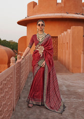 Weaved red Shaded Ajrak Inspired silk saree with gold finish | Silk saree