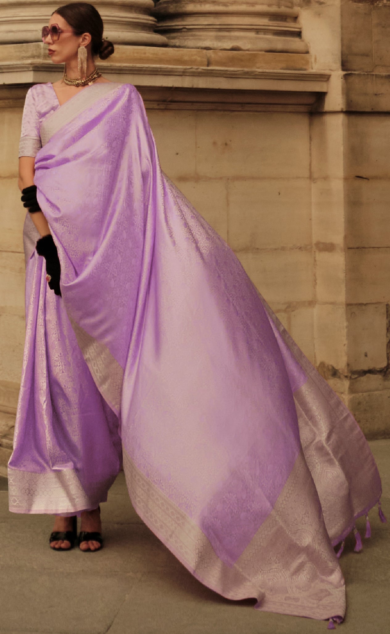 Exclusive Pastel purple shaded designer pure satin handloom weaving saree | weaved saree